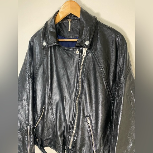 Free People Women Black Vegan Moto Faux Leather Jacket Biker Size Small - Picture 3 of 10